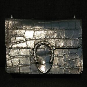 Marina Galanti Italy Reptile Embossed Black Leather Crossbody Bag